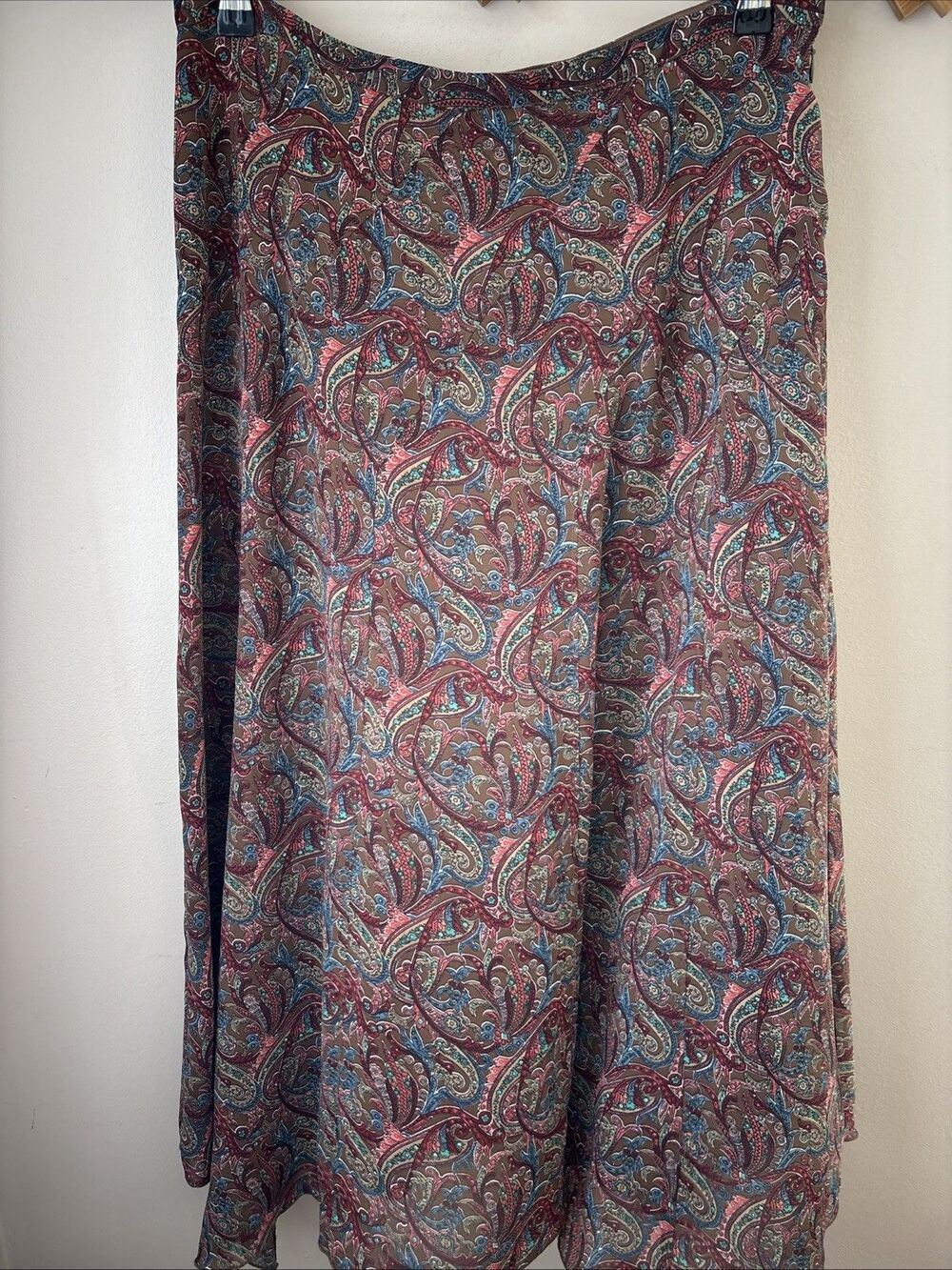 Liz Claiborne Paisley Skirt Womens 8 Brown Multi A Line Vintage Style